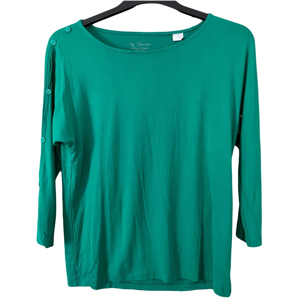 Chico’s Green Top, Button Sleeve, Size 1